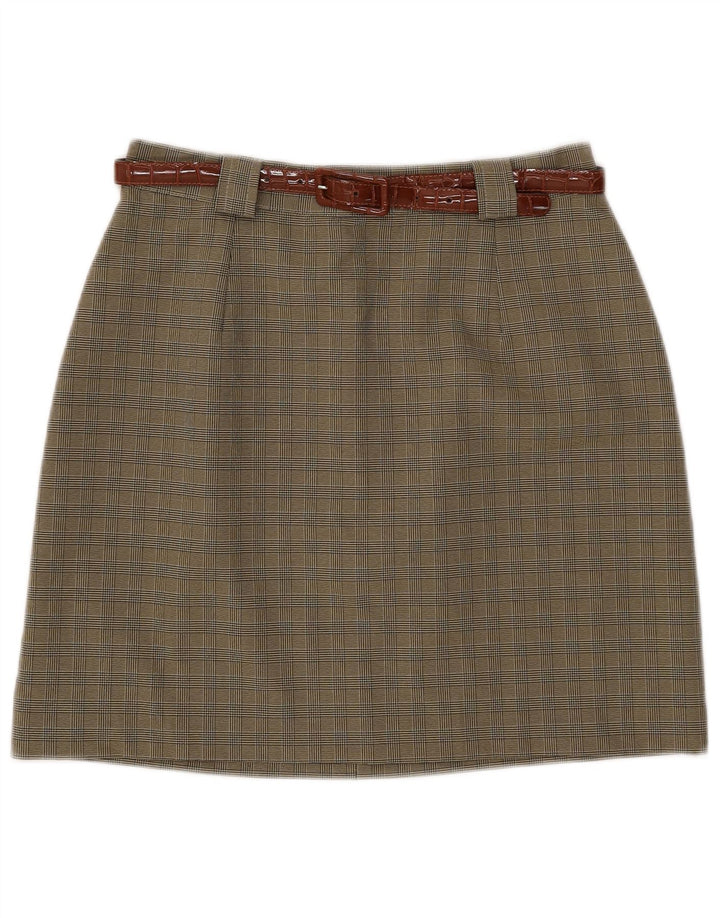Vintage Womens A-Line Skirt IT 46 Large W28 Khaki Check Polyester