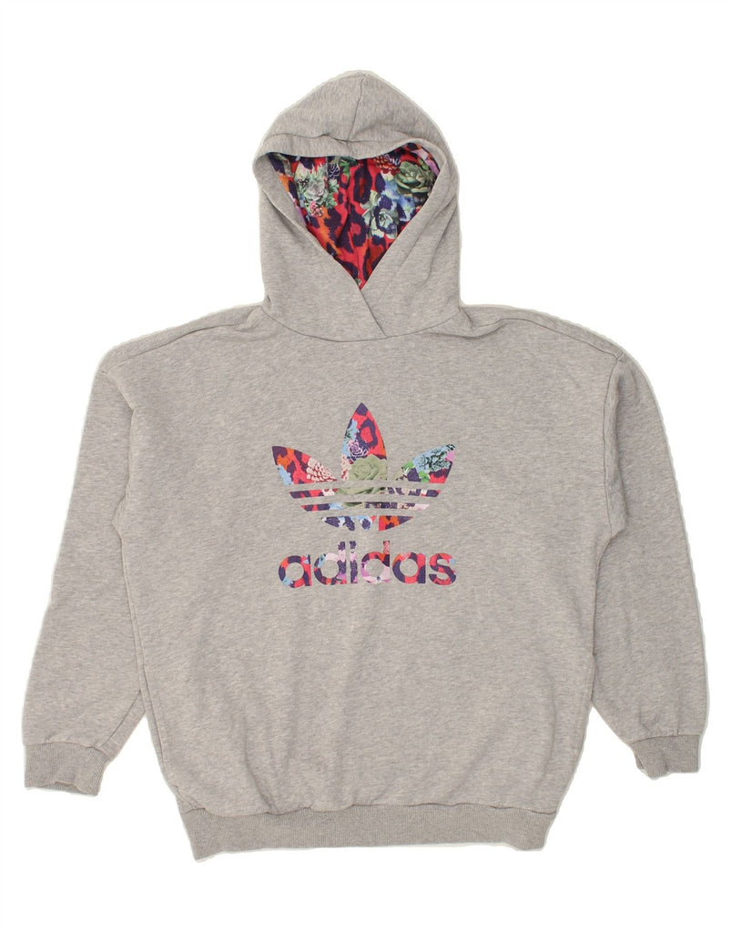 ADIDAS Girls Loose Fit Graphic Hoodie Jumper 13-14 Years Grey Cotton | Vintage Adidas | Thrift | Second-Hand Adidas | Used Clothing | Messina Hembry 