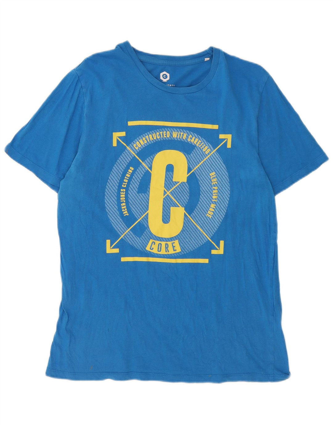 Jack & Jones Mens Graphic T-Shirt Top Large Blue Cotton
