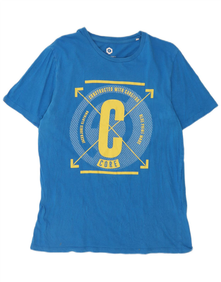 Jack & Jones Mens Graphic T-Shirt Top Large Blue Cotton