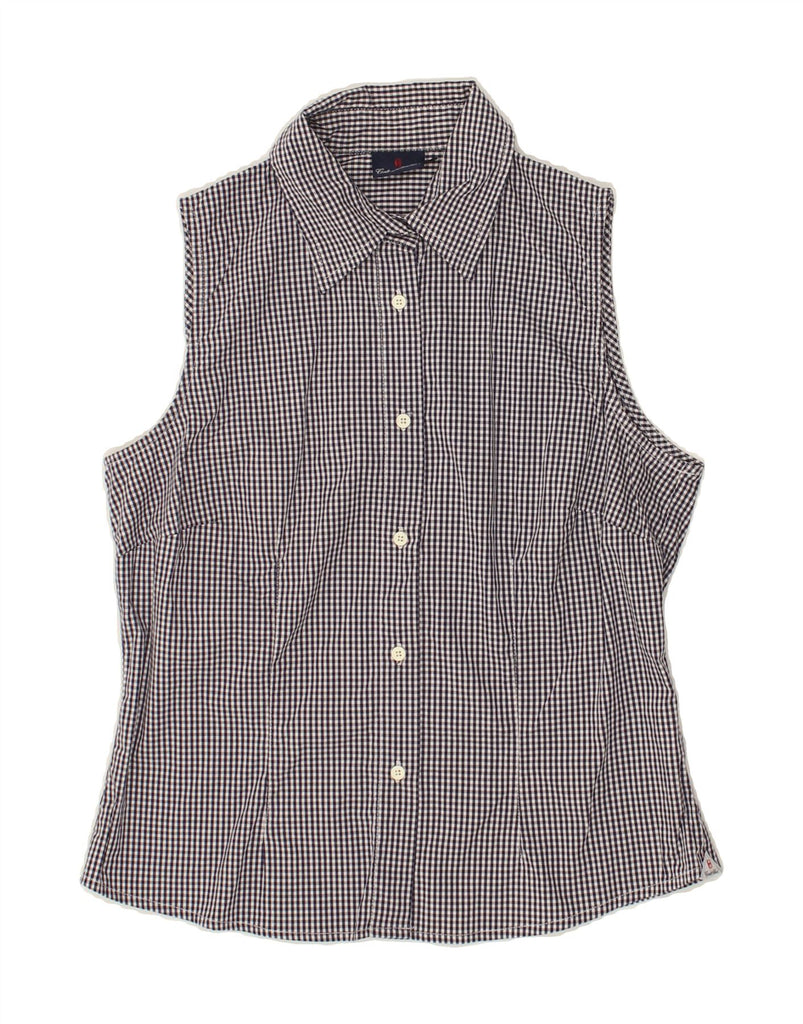 CONTE OF FLORENCE Womens Sleeveless Shirt UK 12 Medium Blue Gingham Cotton | Vintage Conte of Florence | Thrift | Second-Hand Conte of Florence | Used Clothing | Messina Hembry 