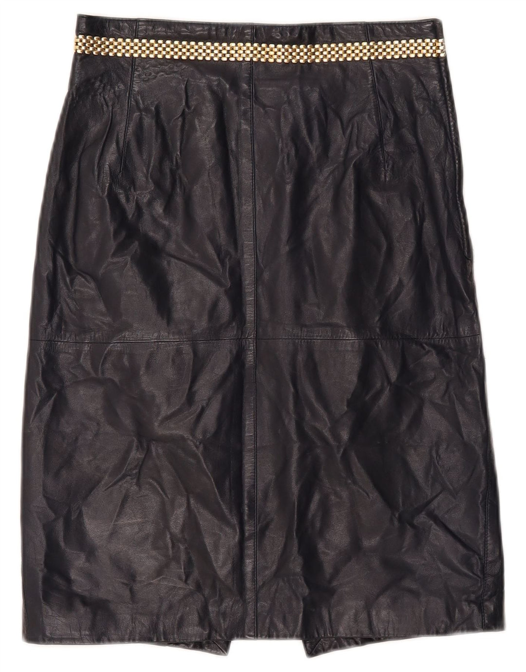 Vintage Womens Leather Skirt IT 46 Medium W26 Navy Blue Leather