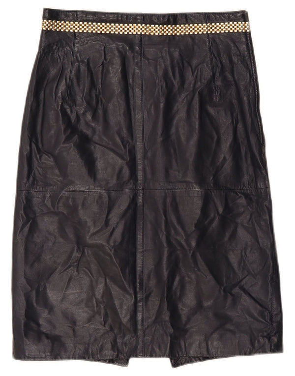 Vintage Womens Leather Skirt IT 46 Medium W26 Navy Blue Leather