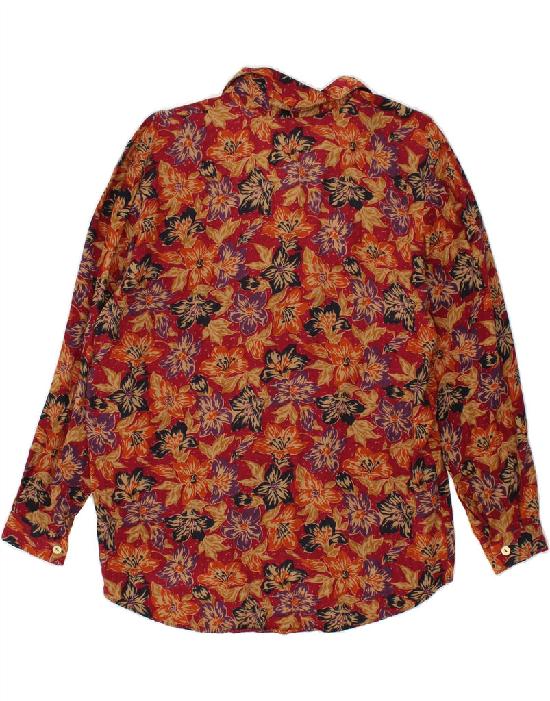 VINTAGE Womens Longline Shirt UK 16 Large Red Floral Viscose | Vintage Vintage | Thrift | Second-Hand Vintage | Used Clothing | Messina Hembry 