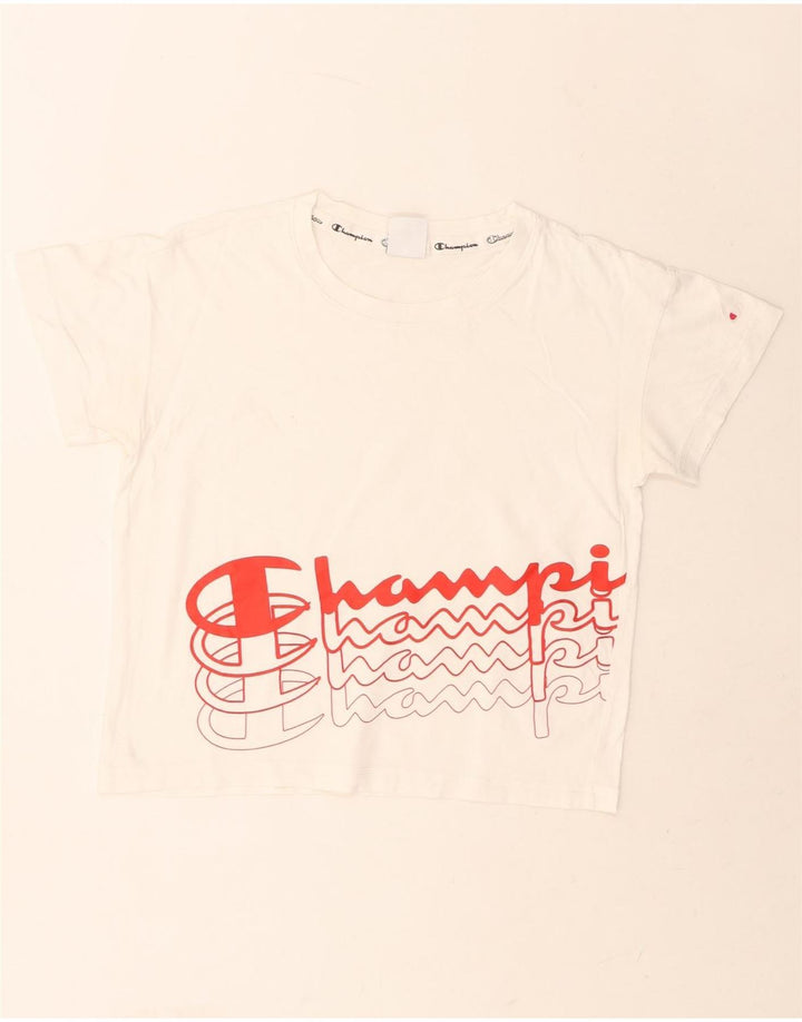 CHAMPION Womens Graphic T-Shirt Top UK 12 Medium White Vintage Champion and Second-Hand Champion from Messina Hembry 