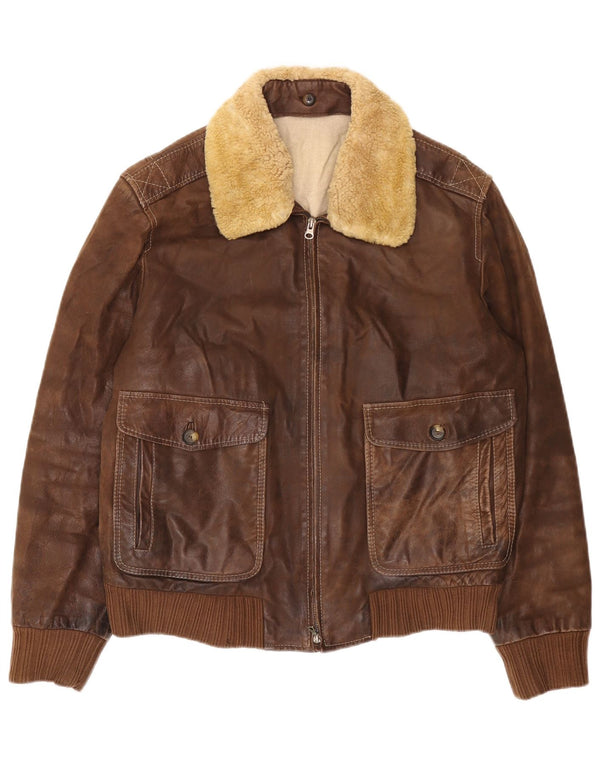 Vintage Mens Leather Jacket IT 52 XL Brown Leather