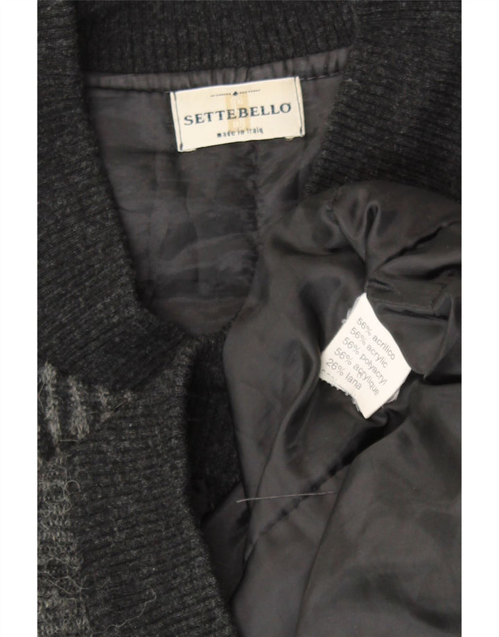 Settebello Mens Cardigan Sweater Medium Grey Geometric Acrylic Retro