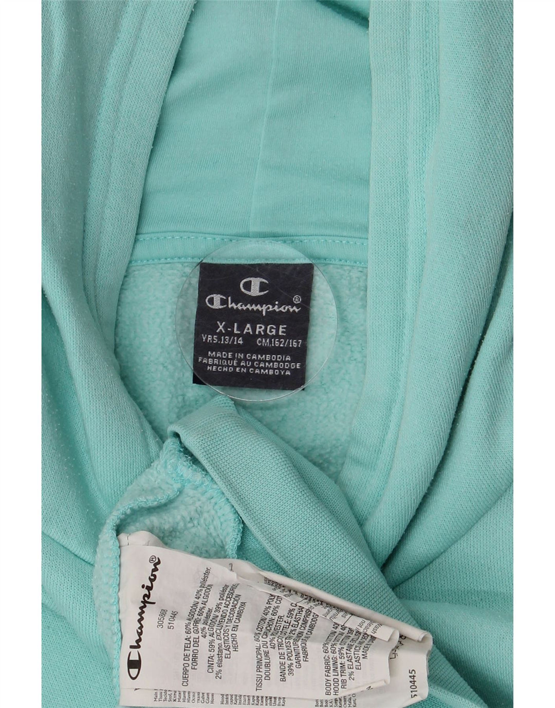 CHAMPION Girls Hoodie Jumper 13-14 Years XL Turquoise Cotton