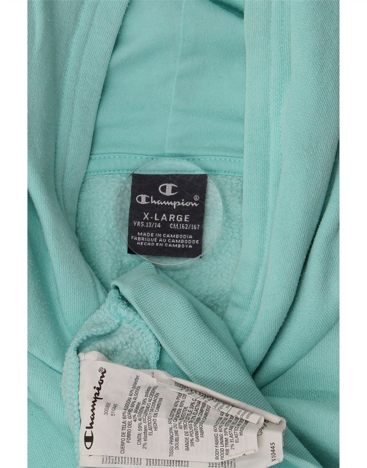 CHAMPION Girls Hoodie Jumper 13-14 Years XL Turquoise Cotton