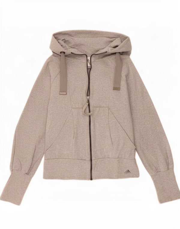 Adidas Womens Zip Hoodie Sweater UK 10 Small Grey Cotton