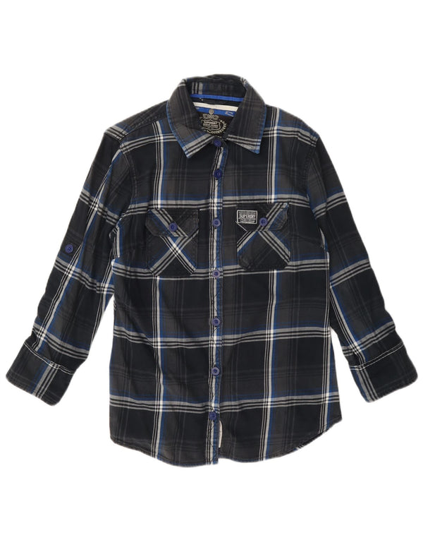 Superdry Womens Flannel Shirt UK 14 Medium Navy Blue Plaid Cotton