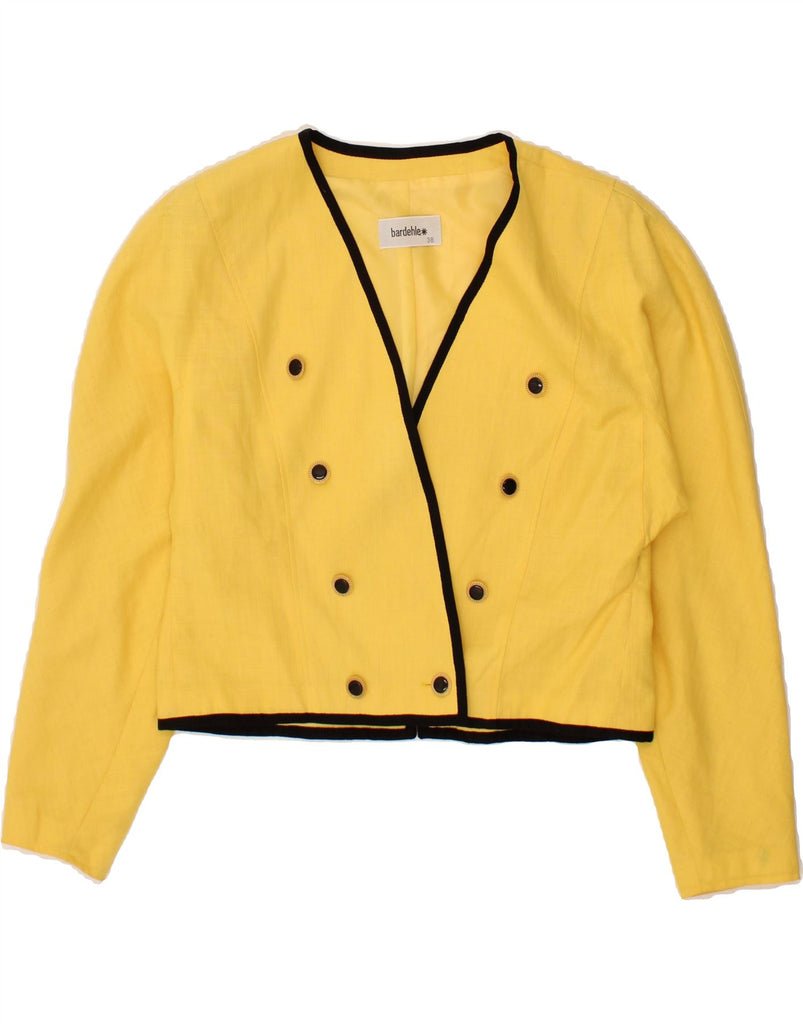 VINTAGE Womens Crop Double Breasted Blazer Jacket EU 38 Medium Yellow Vintage Vintage and Second-Hand Vintage from Messina Hembry 