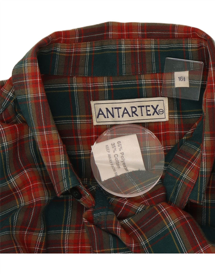 Antartex Mens Flannel Shirt Size 16 1/2 Large Green Check Polyester