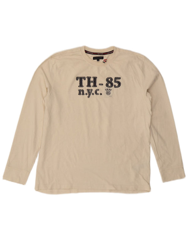 TOMMY HILFIGER Boys Graphic Top Long Sleeve 15-16 Years Off White Cotton