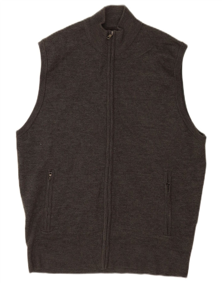 Marks & Spencer Mens Sleeveless Cardigan Sweater Medium Grey Merino Wool