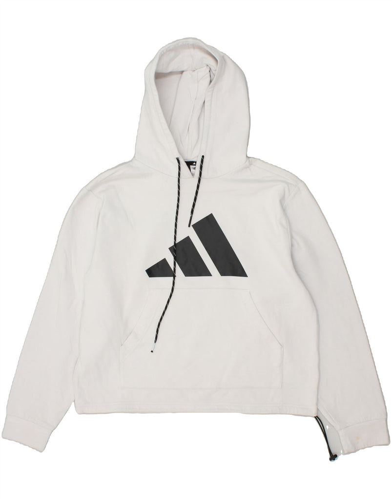 ADIDAS Womens Graphic Hoodie Jumper UK 20/22 XL White Cotton | Vintage Adidas | Thrift | Second-Hand Adidas | Used Clothing | Messina Hembry 
