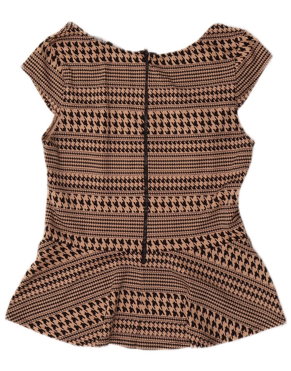 Oasis Womens Blouse Top UK 12 Medium Beige Houndstooth