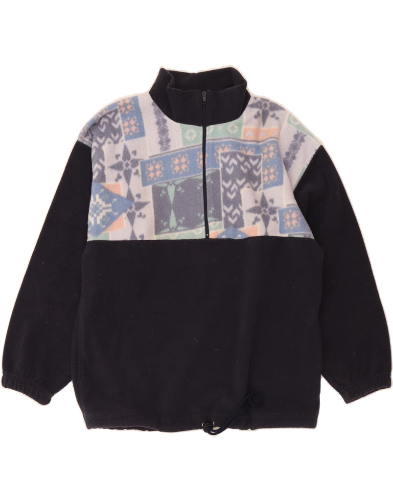 VINTAGE Mens Zip Neck Fleece Jumper Large Navy Blue Fair Isle Polyester Vintage Vintage and Second-Hand Vintage from Messina Hembry 
