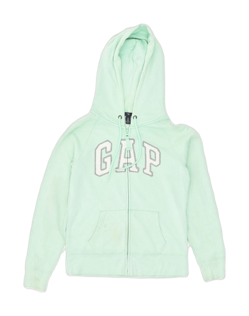 GAP Womens Graphic Zip Hoodie Sweater UK 6 XS Green Cotton | Vintage Gap | Thrift | Second-Hand Gap | Used Clothing | Messina Hembry 