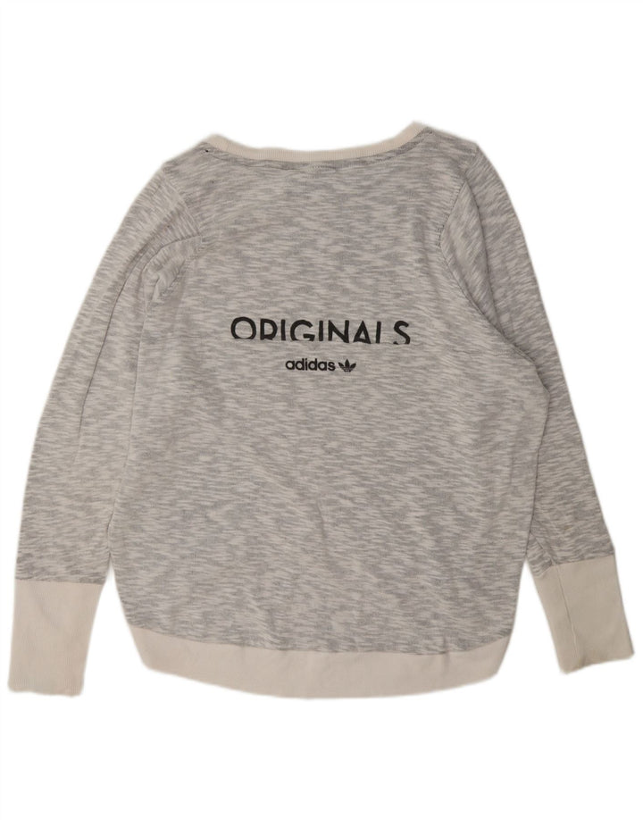 Adidas Womens Graphic Oversized Sweatshirt Jumper UK 14 Large Grey Flecked
