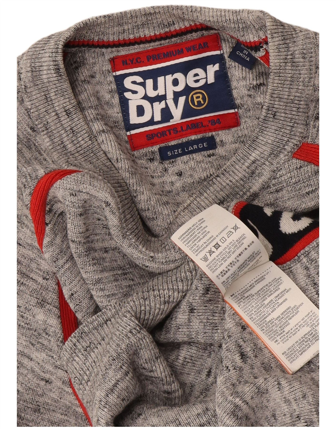 Superdry Mens Graphic Crew Neck Jumper Sweater Large Grey Colourblock