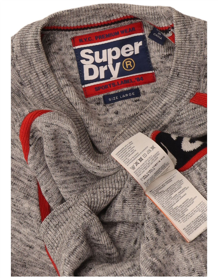 Superdry Mens Graphic Crew Neck Jumper Sweater Large Grey Colourblock