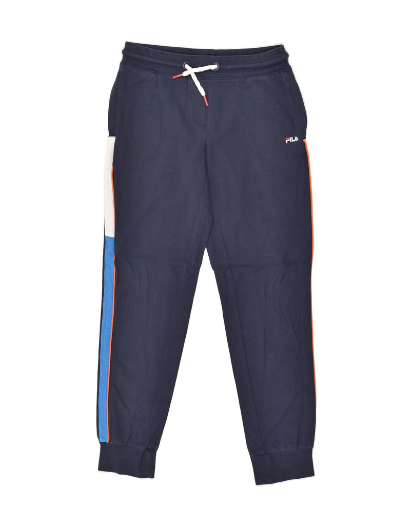 FILA Womens Tracksuit Trousers Joggers UK 14 Medium Navy Blue Cotton | Vintage Fila | Thrift | Second-Hand Fila | Used Clothing | Messina Hembry 