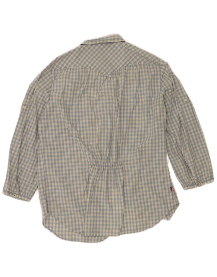 Levi's Womens 3/4 Sleeve Shirt UK 16 Large Blue Gingham Cotton