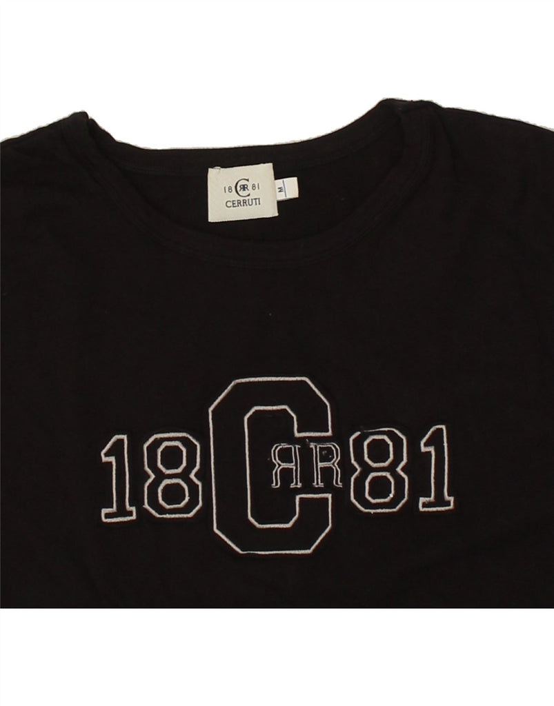 CERRUTI 1881 Womens Graphic T-Shirt Top UK 14 Medium Black Cotton | Vintage Cerruti 1881 | Thrift | Second-Hand Cerruti 1881 | Used Clothing | Messina Hembry 