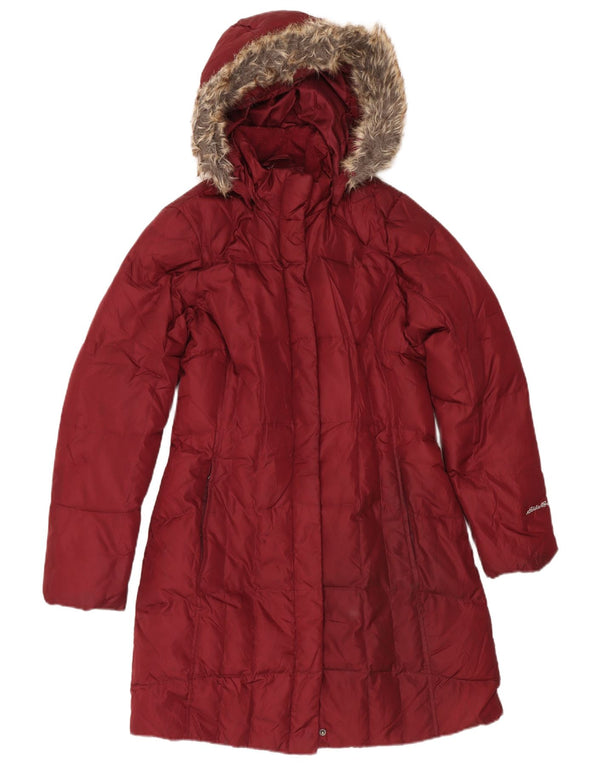 Eddie Bauer Womens Hooded Padded Coat UK 14 Medium Burgundy Polyester