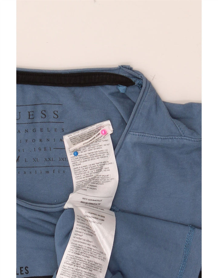 GUESS Mens Slim Fit Graphic T-Shirt Top Medium Blue Cotton