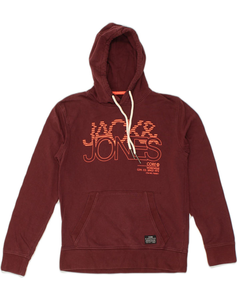 JACK & JONES Mens Slim Fit Graphic Hoodie Jumper Large Burgundy Cotton | Vintage Jack & Jones | Thrift | Second-Hand Jack & Jones | Used Clothing | Messina Hembry 