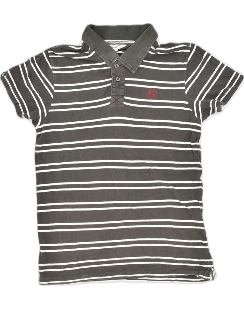 JACK & JONES Mens Polo Shirt Large Grey Striped Cotton | Vintage Jack & Jones | Thrift | Second-Hand Jack & Jones | Used Clothing | Messina Hembry 