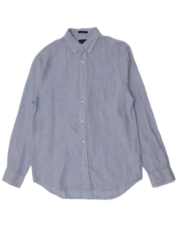 Gant Mens Regular Fit Shirt Size 39/40 15 1/2 Medium Blue Linen