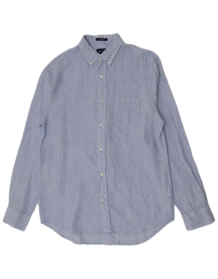 Gant Mens Regular Fit Shirt Size 39/40 15 1/2 Medium Blue Linen
