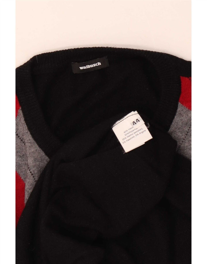 Walbusch Womens Cardigan Sweater EU 44 XL Black Argyle/Diamond Viscose