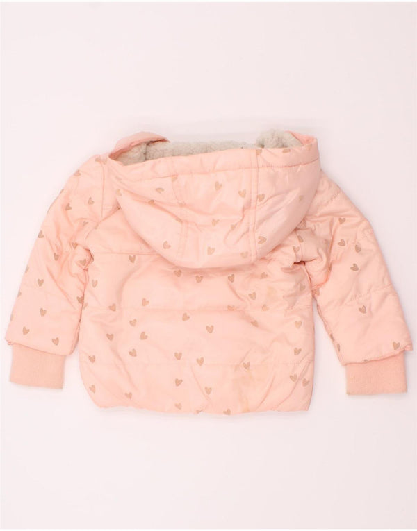 Guess Baby Girls Hooded Padded Coat 3-6 Months Pink Spotted Polyester
