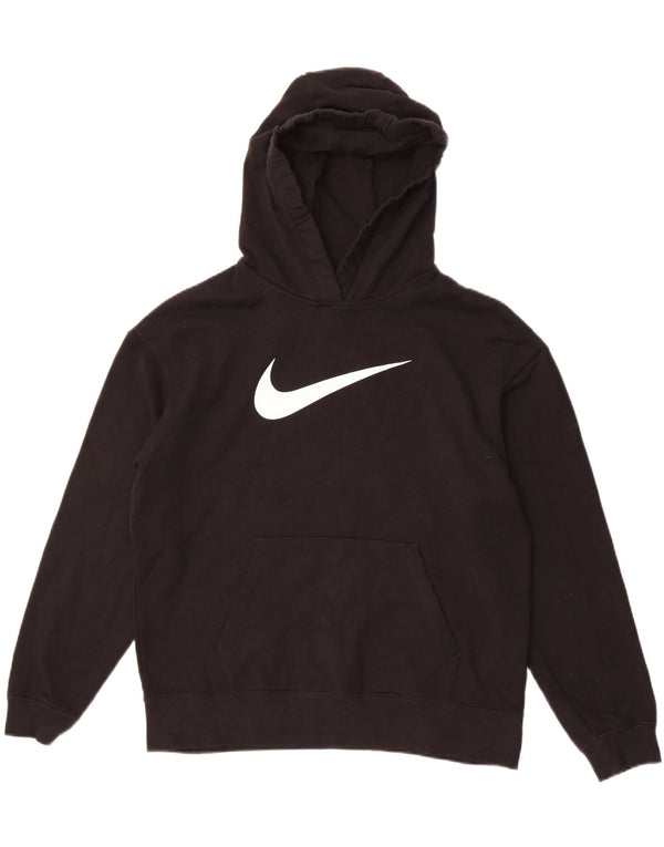 Nike Womens Graphic Hoodie Jumper UK 14 Medium Black Cotton