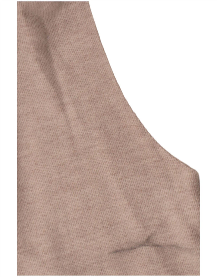 Zara Womens Roll Neck Vest Top UK 12 Medium Beige Cotton