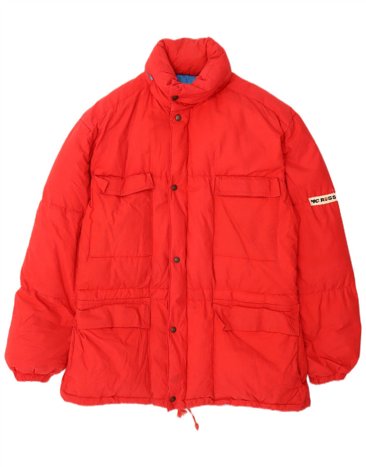 MC Ross Mens Hooded Padded Jacket UK 36 Small Red Cotton