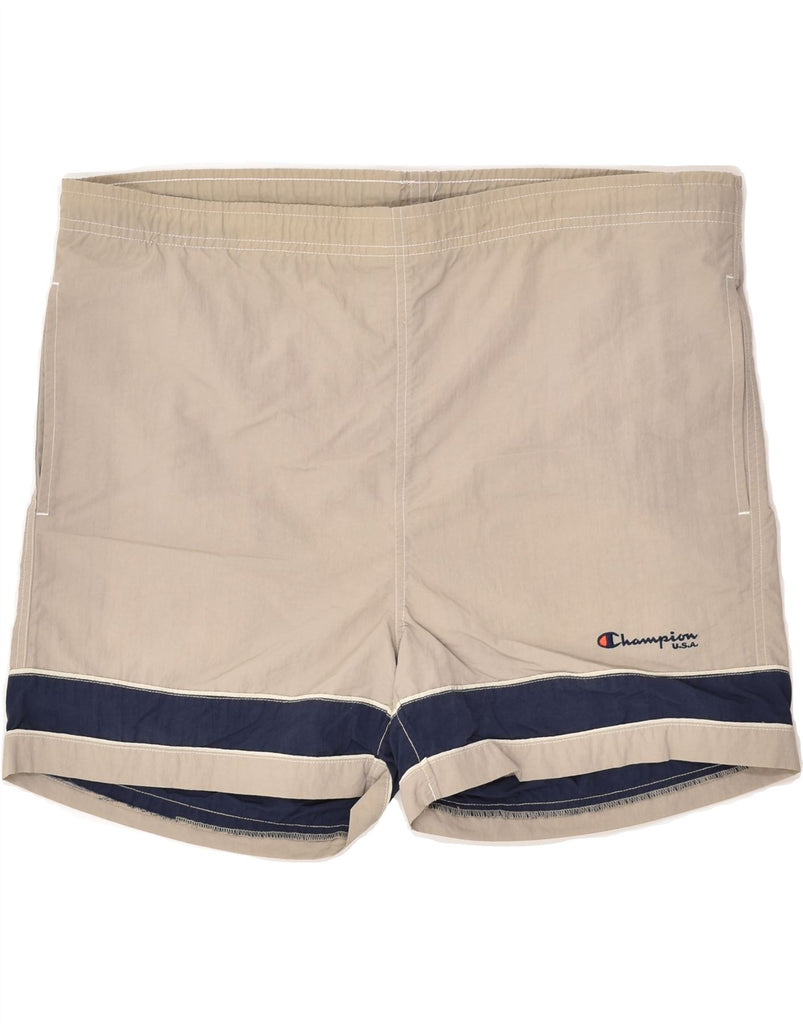 CHAMPION Mens Sport Shorts Large Beige Polyester | Vintage Champion | Thrift | Second-Hand Champion | Used Clothing | Messina Hembry 