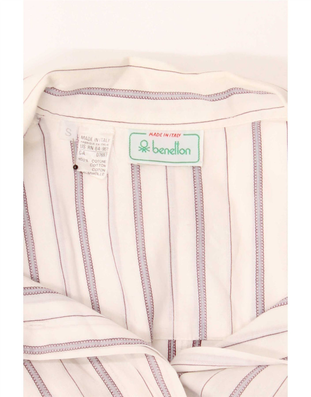 Benetton Womens 3/4 Sleeve Pullover Shirt UK 10 Small White Striped