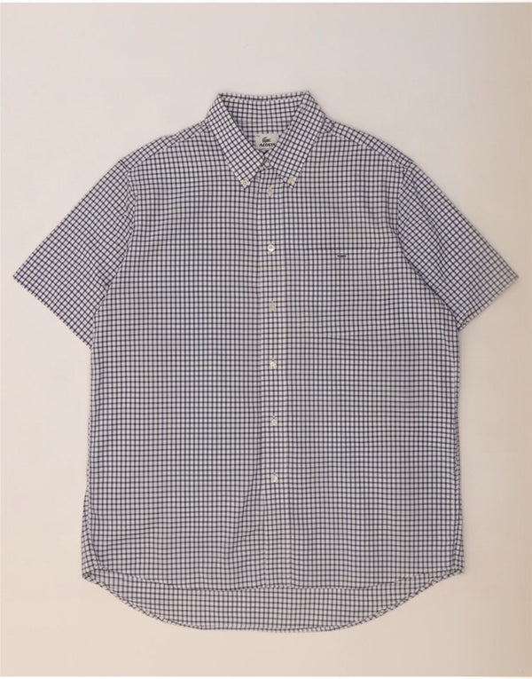 Lacoste Mens Short Sleeve Shirt Size 42 Large White Check Cotton