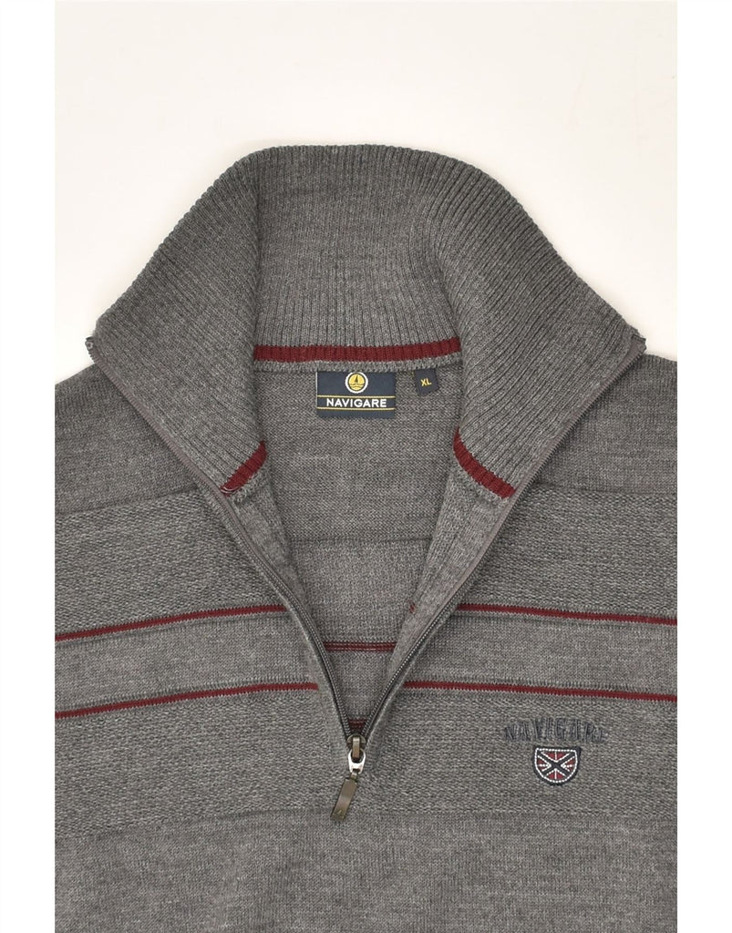 NAVIGARE Mens Zip Neck Jumper Sweater XL Grey Virgin Wool | Vintage Navigare | Thrift | Second-Hand Navigare | Used Clothing | Messina Hembry 