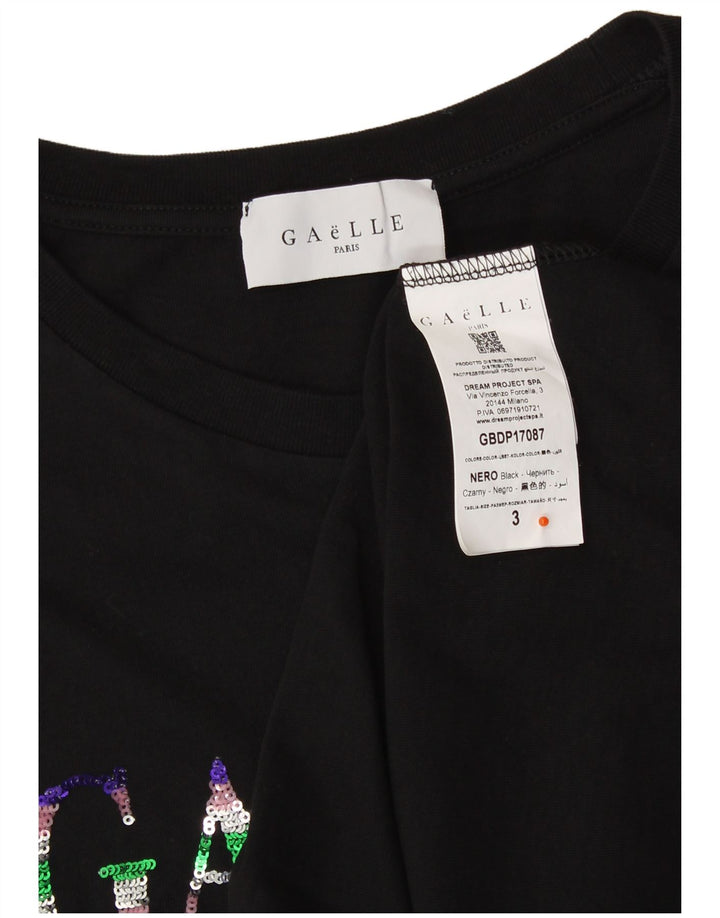 Gaelle Womens Oversized Crop Graphic T-Shirt Top US 3 XS Black Cotton