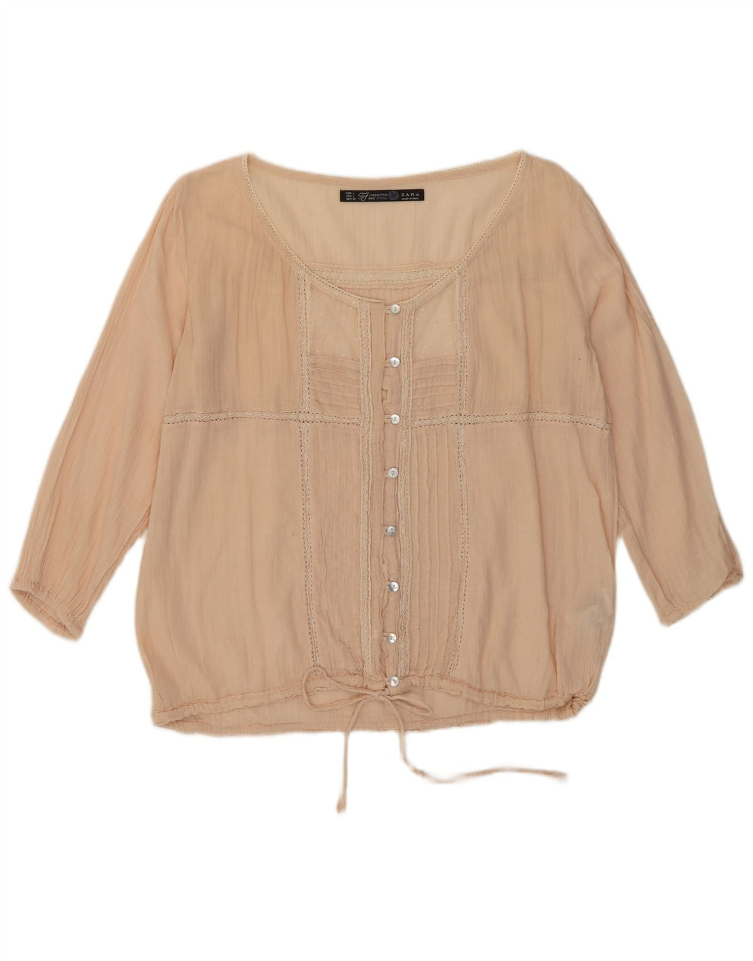 Zara Womens Shirt Blouse UK 16 Large Pink Cotton