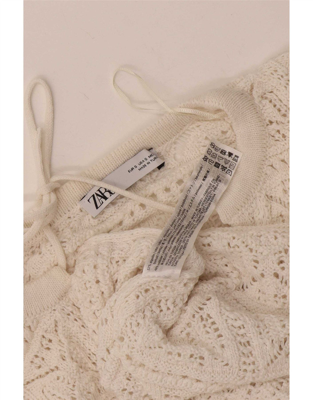 Zara Womens Oversized Crochet Blouse Top UK 10 Small White Cotton