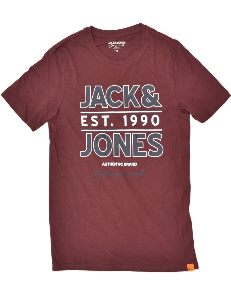 JACK & JONES Mens Graphic T-Shirt Top Small Burgundy Cotton | Vintage Jack & Jones | Thrift | Second-Hand Jack & Jones | Used Clothing | Messina Hembry 