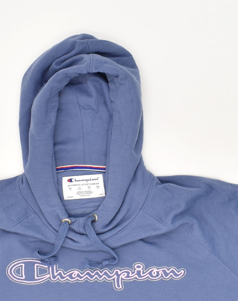 CHAMPION Womens Graphic Hoodie Jumper UK 18 XL Blue Cotton | Vintage Champion | Thrift | Second-Hand Champion | Used Clothing | Messina Hembry 