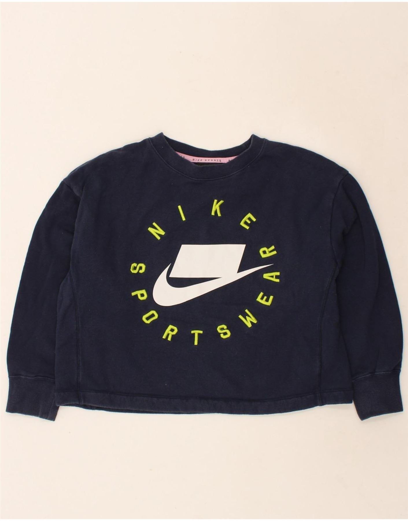 NIKE Womens Oversized Crop Graphic Sweatshirt Jumper UK XS Navy
